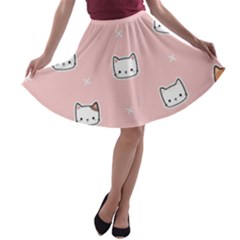 Cute Cat Cartoon Doodle Seamless Pink Pattern A-line Skater Skirt by Grandong