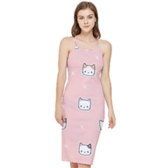 Cute Cat Cartoon Doodle Seamless Pink Pattern Bodycon Cross Back Summer Dress by Grandong