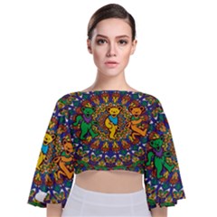 Dead Dancing Bears Grateful Dead Pattern Tie Back Butterfly Sleeve Chiffon Top by Grandong