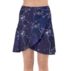 Blue World Map Starry Night Sky World Map Concept Art Wrap Front Skirt by Loisa77