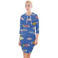 Sea Fish Blue Submarine Animals Quarter Sleeve Hood Bodycon Dress by Loisa77