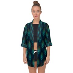 Peacock Texture 3d Pattern Peacock Texture Open Front Chiffon Kimono by Loisa77