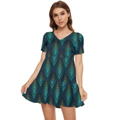 Peacock Texture 3d Pattern Peacock Texture Tiered Short Sleeve Babydoll Dress by Loisa77