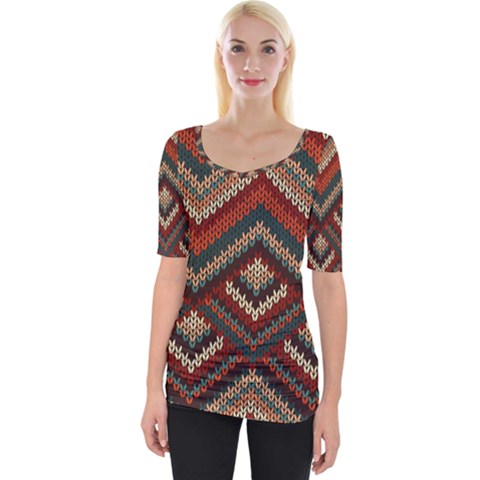 Texture Pattern Fabric Wide Neckline T-shirt by Loisa77