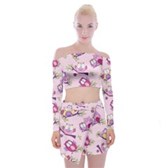 Owls Bird Animal Pattern Off Shoulder Top With Mini Skirt Set by Loisa77
