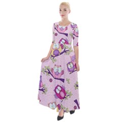 Owls Bird Animal Pattern Half Sleeves Maxi Dress by Loisa77