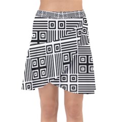 Squares Inside Background Checkered Contemporary Effect Electronic Futuristic Graphic Illusion Modern Wrap Front Skirt by Loisa77