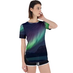Aurora Borealis Beautiful Northern Lights Nature Perpetual Short Sleeve T-shirt by Loisa77