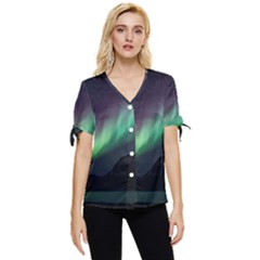 Aurora Borealis Beautiful Northern Lights Nature Bow Sleeve Button Up Top by Loisa77