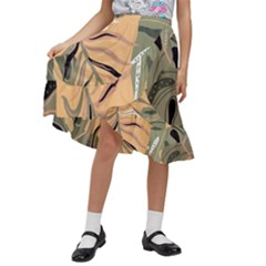 Leaves Monstera Picture Print Pattern Kids  Ruffle Flared Wrap Midi Skirt by Ravend