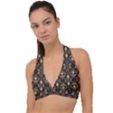 Vintage Batik Art Architecture Pattern Halter Plunge Bikini Top View1