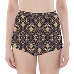 Vintage Batik Art Architecture Pattern High-waisted Bikini Bottoms by Ravend