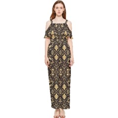 Vintage Batik Art Architecture Pattern Draped Sleeveless Chiffon Jumpsuit by Ravend