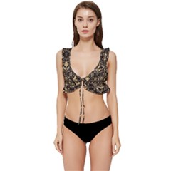 Vintage Batik Art Architecture Pattern Low Cut Ruffle Edge Bikini Top by Ravend
