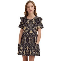 Vintage Batik Art Architecture Pattern Kids  Frilly Sleeves Pocket Dress by Ravend