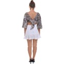 Fossilized Seashell Texture Print Design Bk Tie Back Butterfly Sleeve Chiffon Top View2