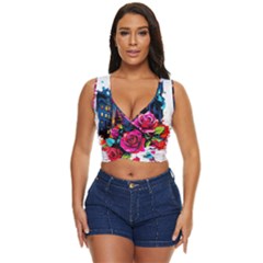 City Rose 2-gigapixel-art-scale-4 00x Women s Sleeveless Wrap Top by BrightWear