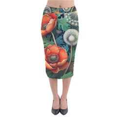 Flower Poppies Velvet Midi Pencil Skirt by Loisa77