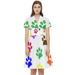 Pawprints Paw Prints Paw Animal Short Sleeve Waist Detail Dress by Apen