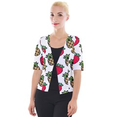 Strawberries Pineapples Fruits Cropped Button Cardigan by Loisa77