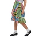 Patchwork Tile Pattern Mosaic Kids  Ruffle Flared Wrap Midi Skirt View2
