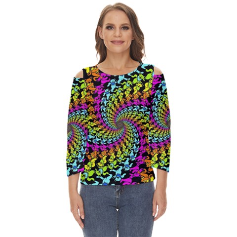 3d Grateful Dead 90 s Neon Dancing Bears Cut Out Wide Sleeve Top by Perong
