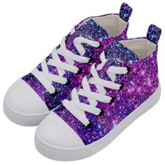 Purple Violet Glitter Galaxy Nebula Space Pattern Kids  Mid-top Canvas Sneakers by Perong