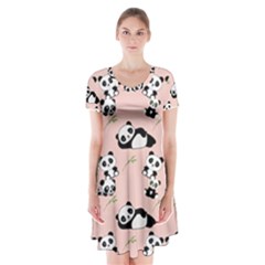 Cute Panda Animal Pattern Short Sleeve V-neck Flare Dress by Perong