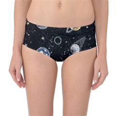 Glittering Planets Space Galaxy Glitter Black Mid-waist Bikini Bottoms by Perong