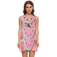 Aesthetic Cute Kawaii Watermelon Tiered Sleeveless Mini Dress by Perong