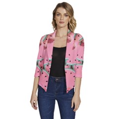 Aesthetic Cute Kawaii Watermelon Women s Draped Front 3/4 Sleeve Shawl Collar Jacket by Perong