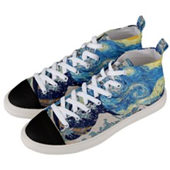 The Great Wave Of Kanagawa Painting Men s Mid-top Canvas Sneakers by Perong