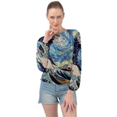 The Great Wave Of Kanagawa Painting Banded Bottom Chiffon Top by Perong