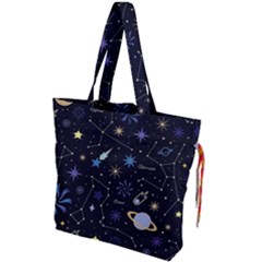Starry Night  Space Constellations  Stars  Galaxy  Universe Graphic  Illustration Drawstring Tote Bag by Grandong