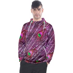 Peacock Feathers Coloured Plumage Pink Red Men s Pullover Hoodie by Perong