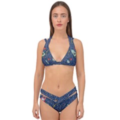 Cat Space Astronaut Rocket Maze Double Strap Halter Bikini Set by Perong