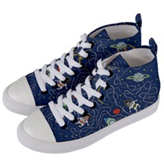 Cat Space Astronaut Rocket Maze Women s Mid-top Canvas Sneakers by Perong