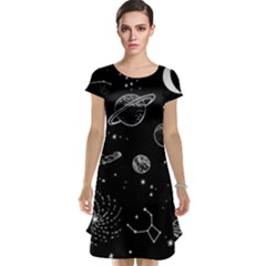 Black Space Drawing Art Planet Drawing Stars Black Space Galaxy Outer Space Cap Sleeve Nightdress by Perong
