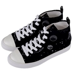 Black Space Drawing Art Planet Drawing Stars Black Space Galaxy Outer Space Women s Mid-top Canvas Sneakers by Perong
