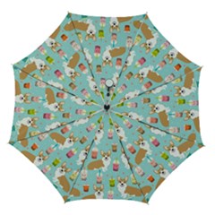 Corgi Boba Tea Bubble Tea Kawaii Food Welsh Corgis Dog Pattern Automatic Folding Umbrella With Case (medium) by Perong