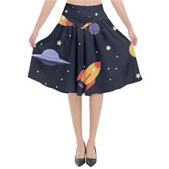 Cosmos Rocket Spaceship Ufo Flared Midi Skirt by Salmanaz77