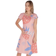 July Summer Strawberry Pink Berry Classic Short Sleeve Dress by Grandong