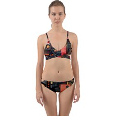 Tech Technology Pattern Wrap Around Bikini Set by Salmanaz77