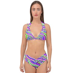 Neon Trippy Swirls Twirls Design Double Strap Halter Bikini Set by Salmanaz77