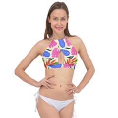 Tropical Sheets Summer Beach Cross Front Halter Bikini Top by Paksenen