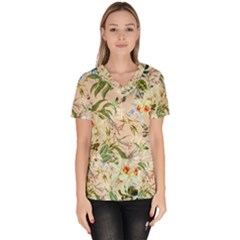 Textile Fabric Tropical Women s V-neck Scrub Top by Paksenen