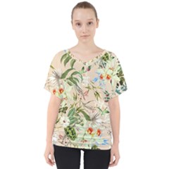 Textile Fabric Tropical V-neck Dolman Drape Top by Paksenen