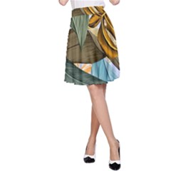 Monstera Palm Leaves Plants A-line Skirt by Paksenen