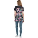 Flower Black Pink Women s Zip Front V-Neck Short Sleeve Casual Top Pocket Shirt View4