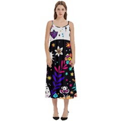 Rainbow Fun Cute Minimal Doodle Casual Spaghetti Strap Midi Dress by Bedest